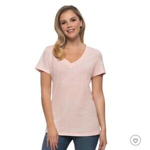 Felina Women's Slub Jersey V Neck T-Shirt Pink Salt Cotton Blend Large NWT's